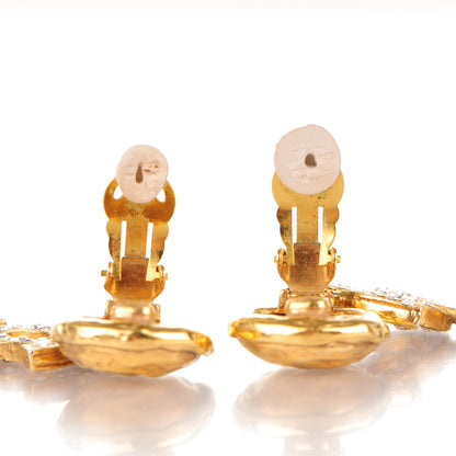Chanel Crystal CC Large Clip On Drop Earrings Gold 4 of 5