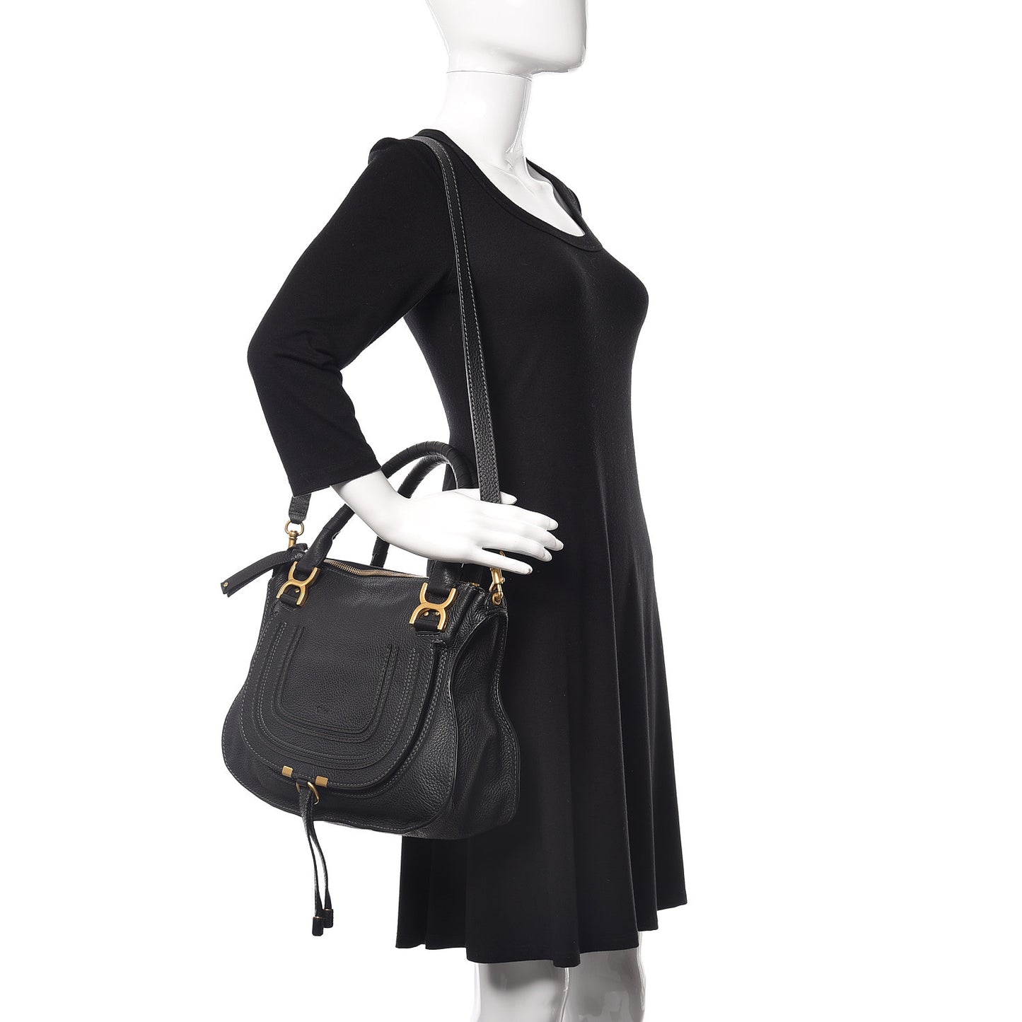 Calfskin Medium Marcie Satchel Black