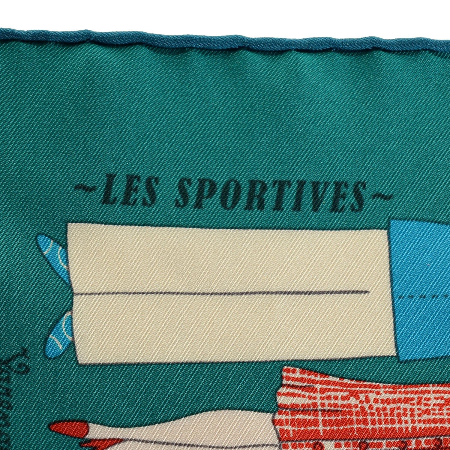 Hermes Silk Les Sportives Pocket Square Vert Bleu 3 of 6