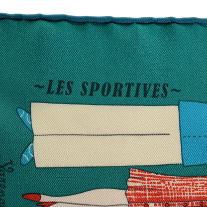 Hermes Silk Les Sportives Pocket Square Vert Bleu 3 of 6
