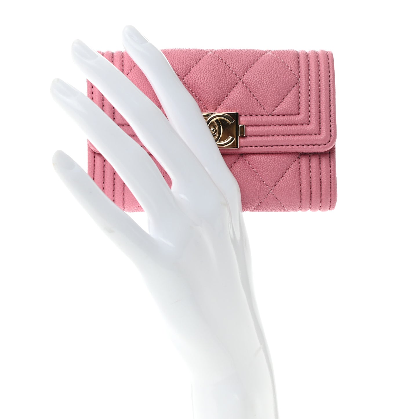 Caviar Quilted Boy Flap Card Holder Wallet Light Pink