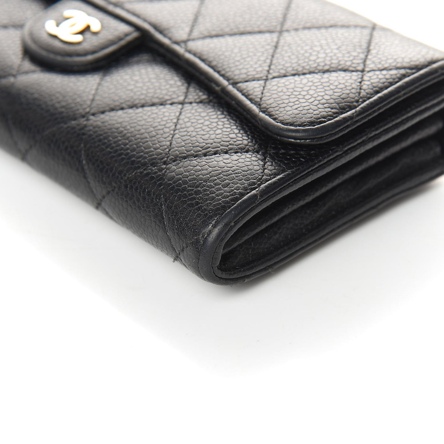 Caviar Quilted Large Gusset Flap Wallet Black