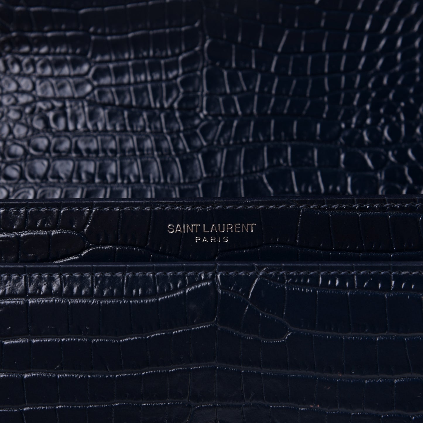 Calfskin Crocodile Embossed Medium Monogram Sunset Navy
