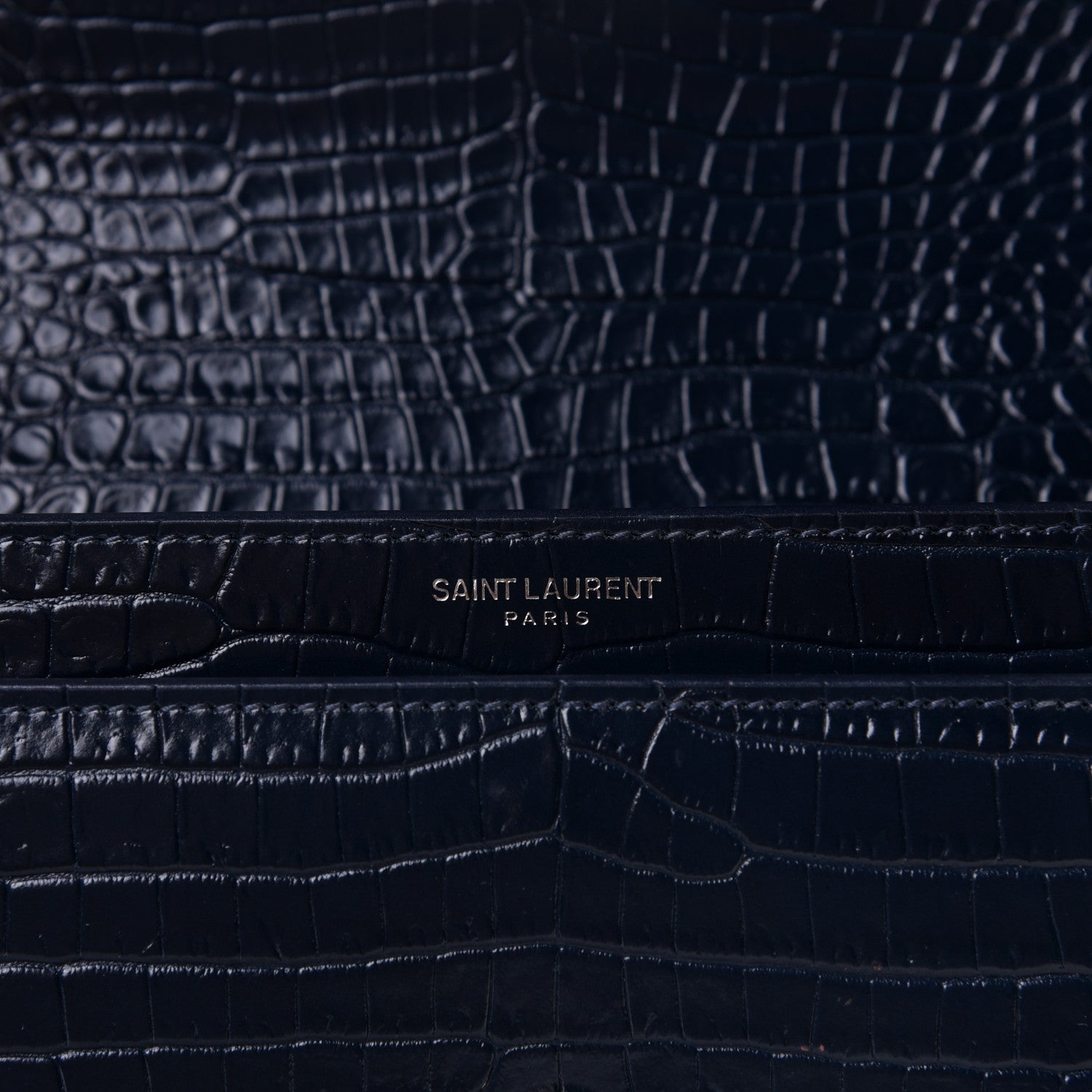 Saint Laurent Calfskin Crocodile Embossed Medium Monogram Sunset Navy 5 of 5