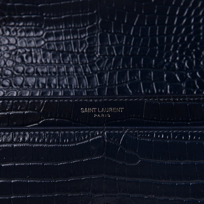 Saint Laurent Calfskin Crocodile Embossed Medium Monogram Sunset Navy 5 of 5