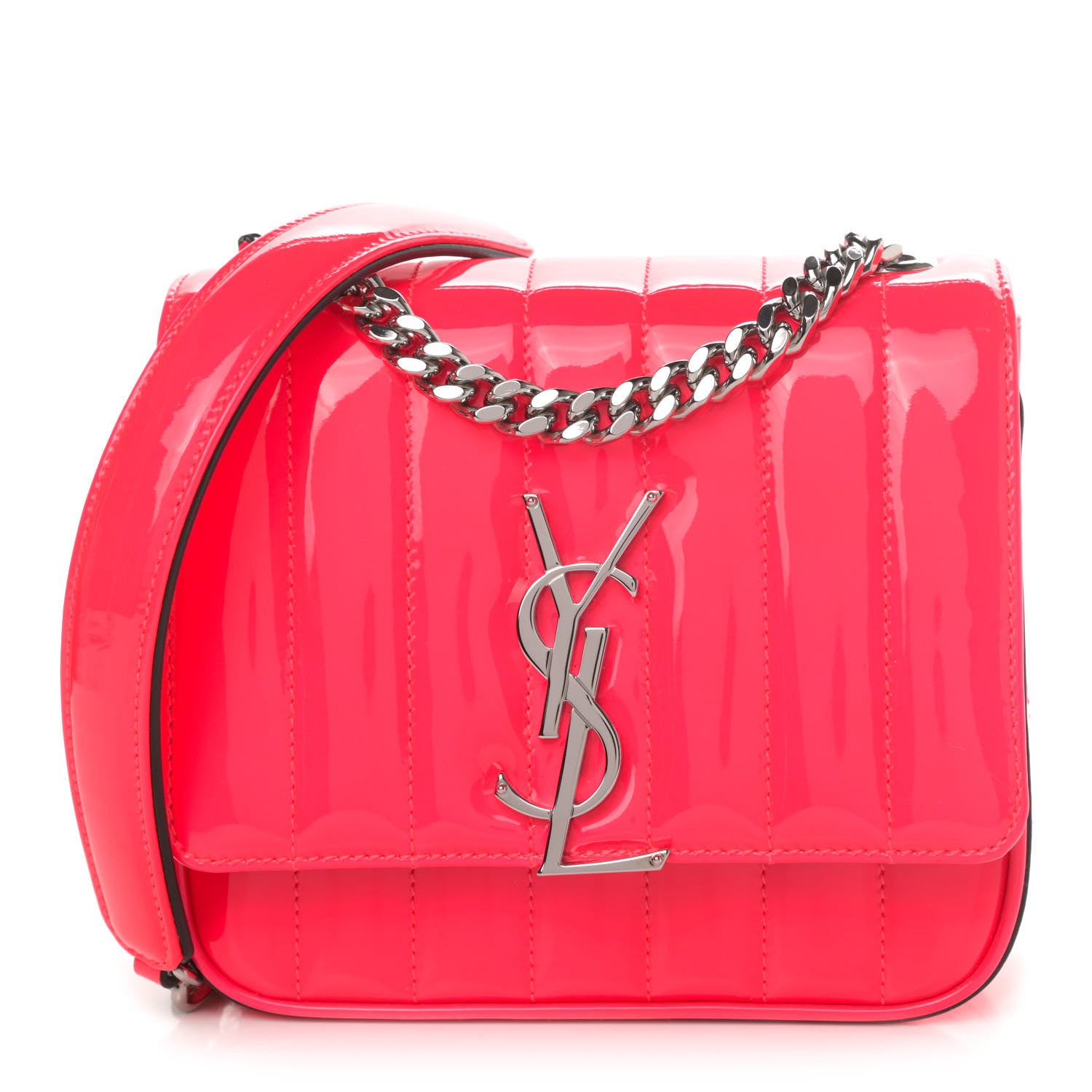 Saint Laurent Patent Calfskin Matelasse Monogram Small Vicky Chain Bag Neon Pink 1 of 4