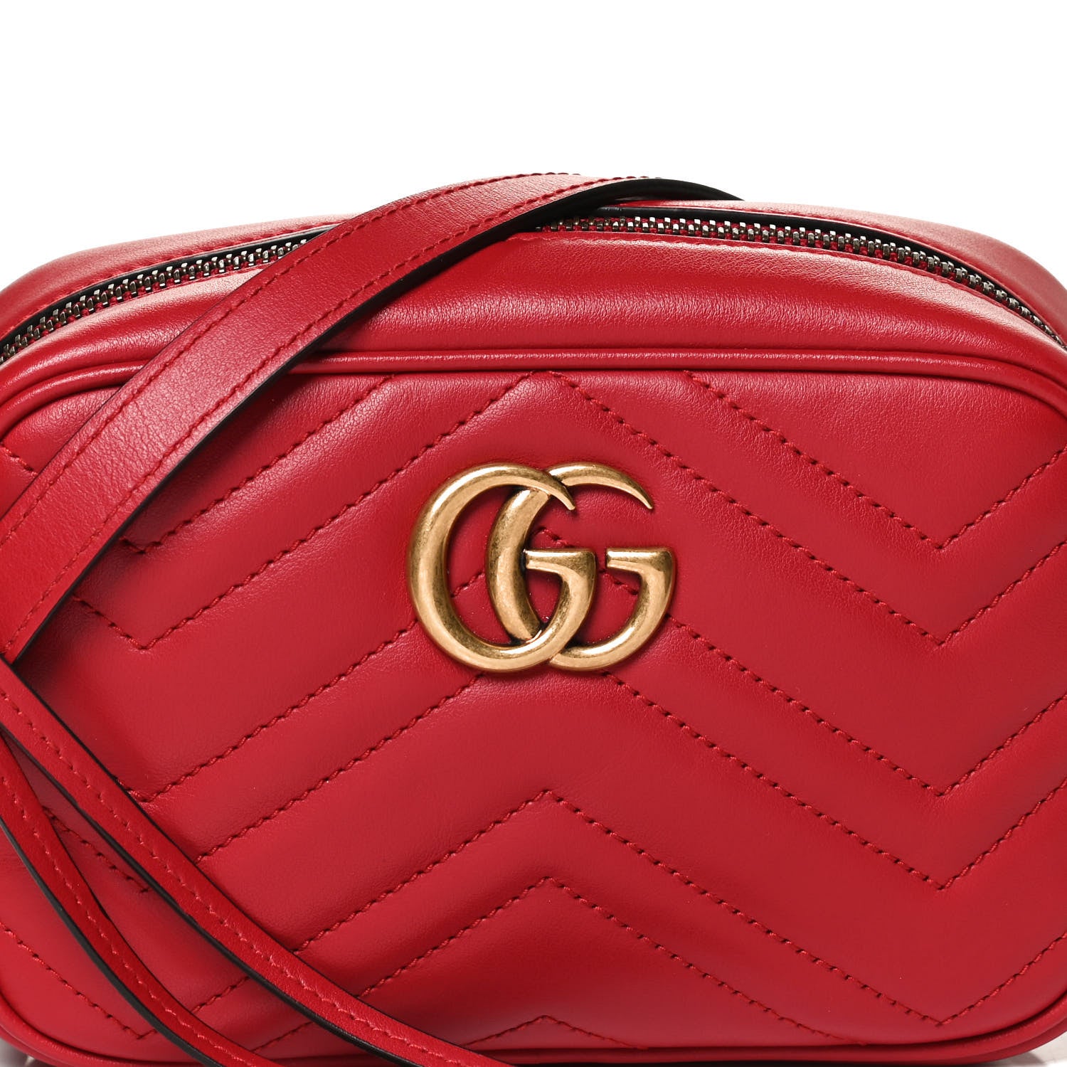 Gucci Calfskin Matelasse Mini GG Marmont Chain Shoulder Bag Hibiscus Red 9 of 13