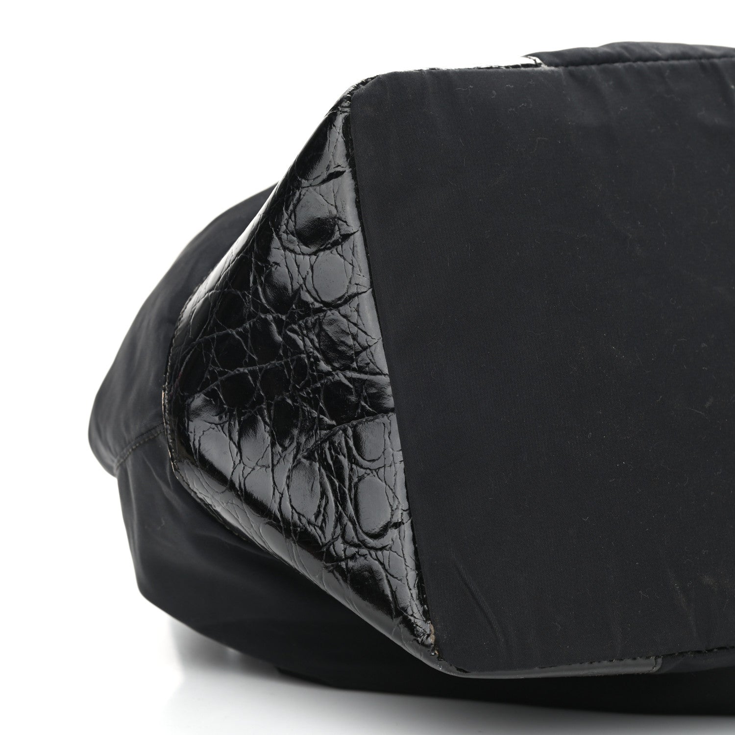 Prada Tessuto Nylon Crocodile Embossed Calfskin Bucket Bag Black 9 of 12