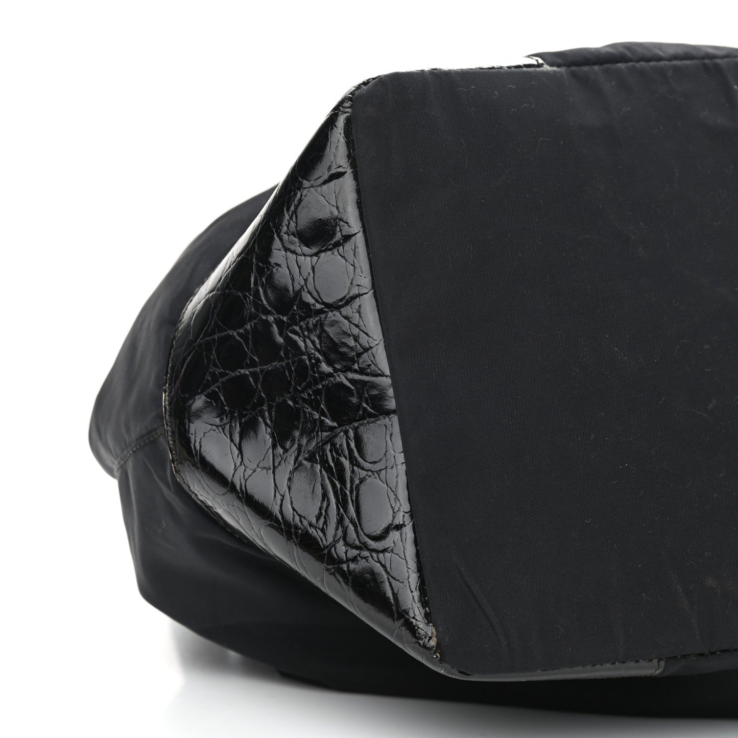 Tessuto Nylon Crocodile Embossed Calfskin Bucket Bag Black