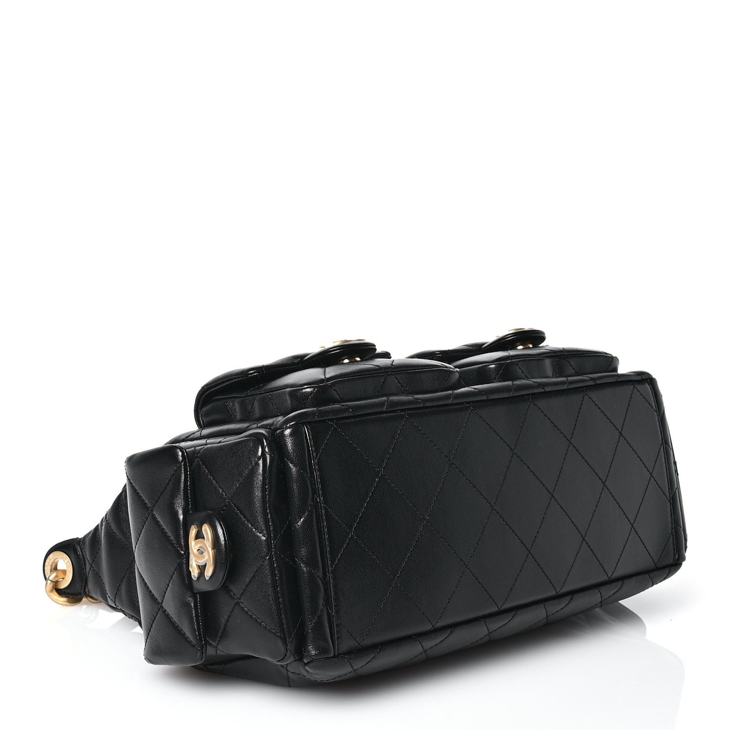 Shiny Lambskin Quilted Trendy Pockets Hobo Black