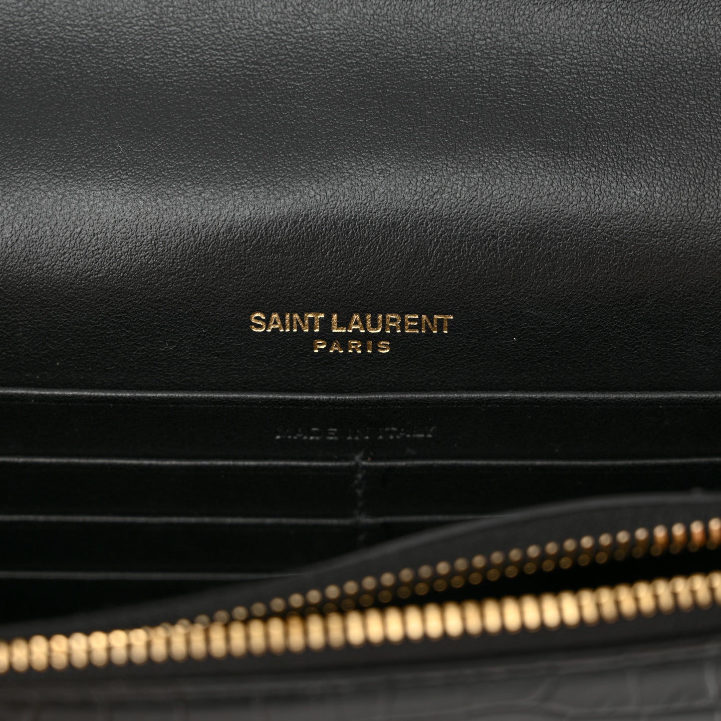 Calfskin Crocodile Embossed Kate Monogram Tassel Chain Wallet Black