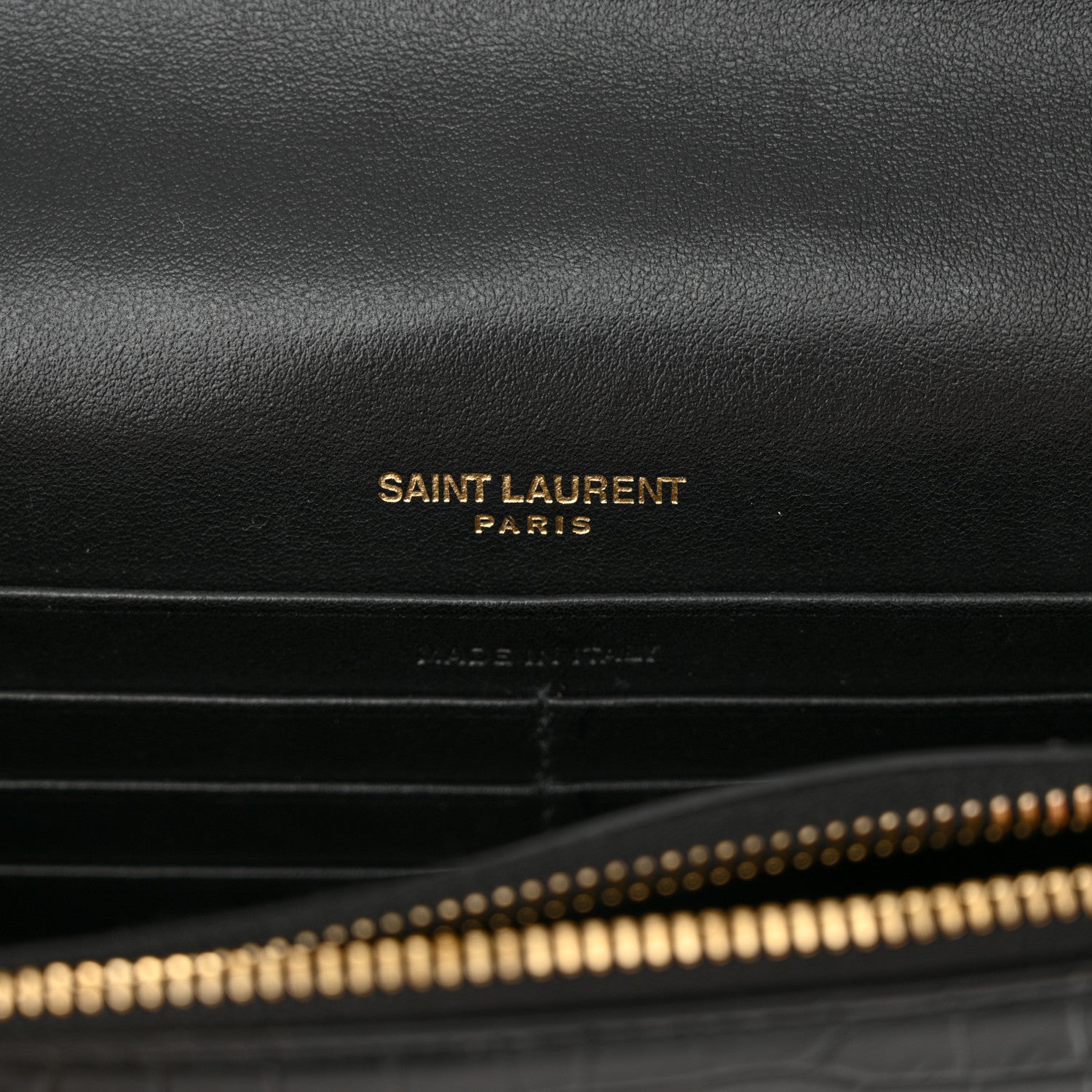 Saint Laurent Calfskin Crocodile Embossed Kate Monogram Tassel Chain Wallet Black 6 of 12