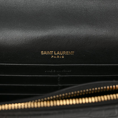 Saint Laurent Calfskin Crocodile Embossed Kate Monogram Tassel Chain Wallet Black 6 of 12