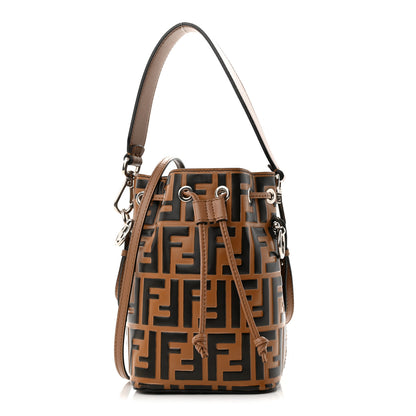Fendi Vitello Liberty F is Fendi Bi-Color FF 1974 Embossed Mini Mon Tresor Bucket Bag Tobaco Orzo 1 of 9