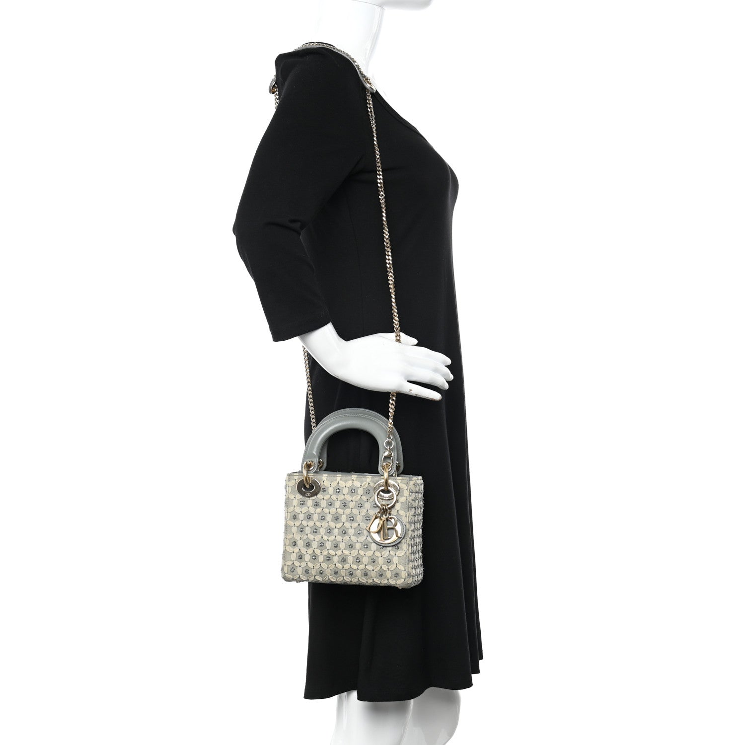 Christian Dior Suede Beaded Ribbon Mini Lady Dior Grey 2 of 10