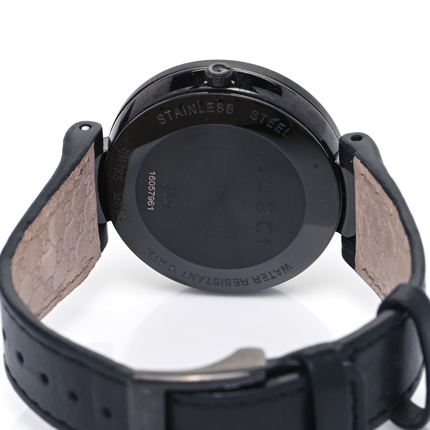 PVD Stainless Steel Calfskin 37mm Interlocking G Quartz Watch Black