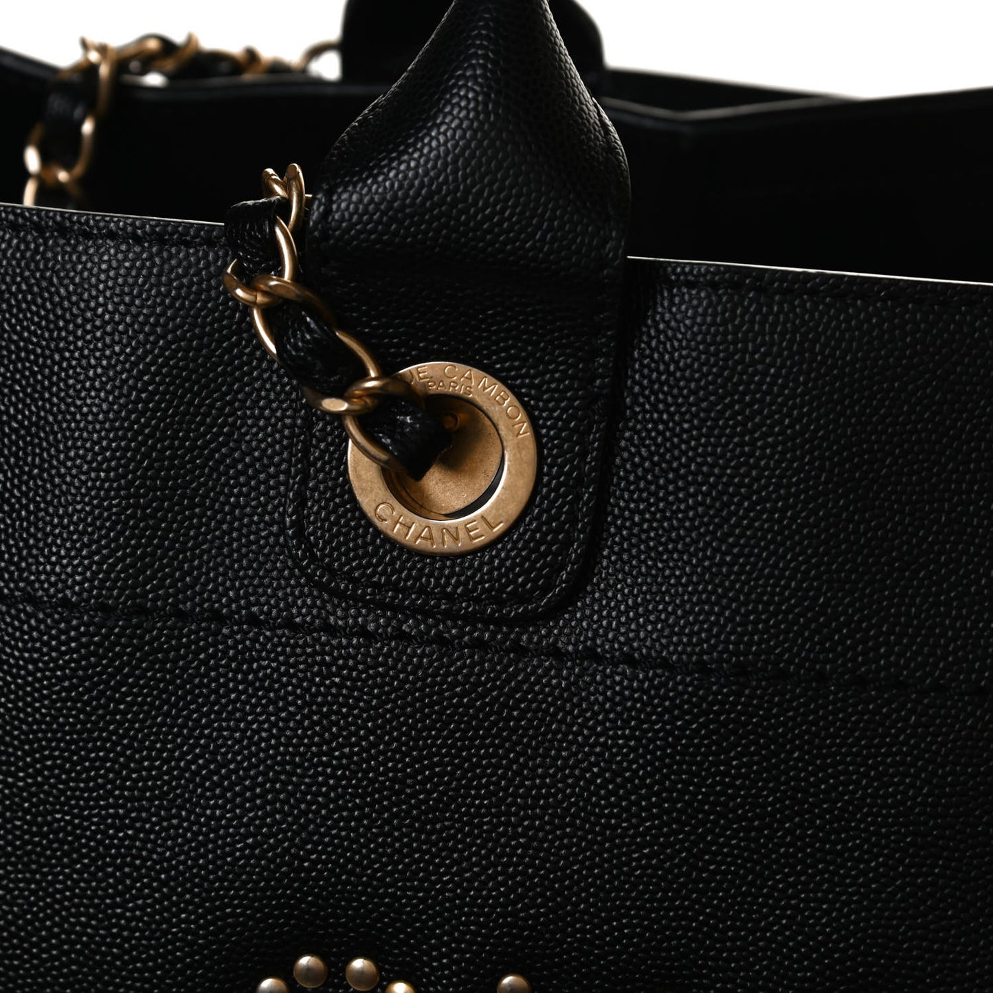 Caviar Medium Studded Deauville Tote Black