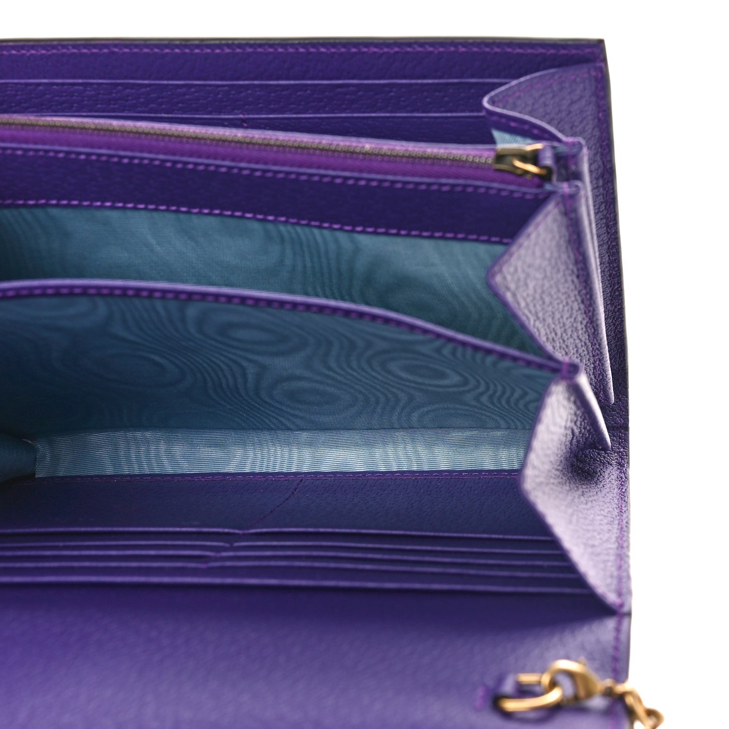Dollar Calfskin Crystal Garden Dionysus Chain Wallet Purple