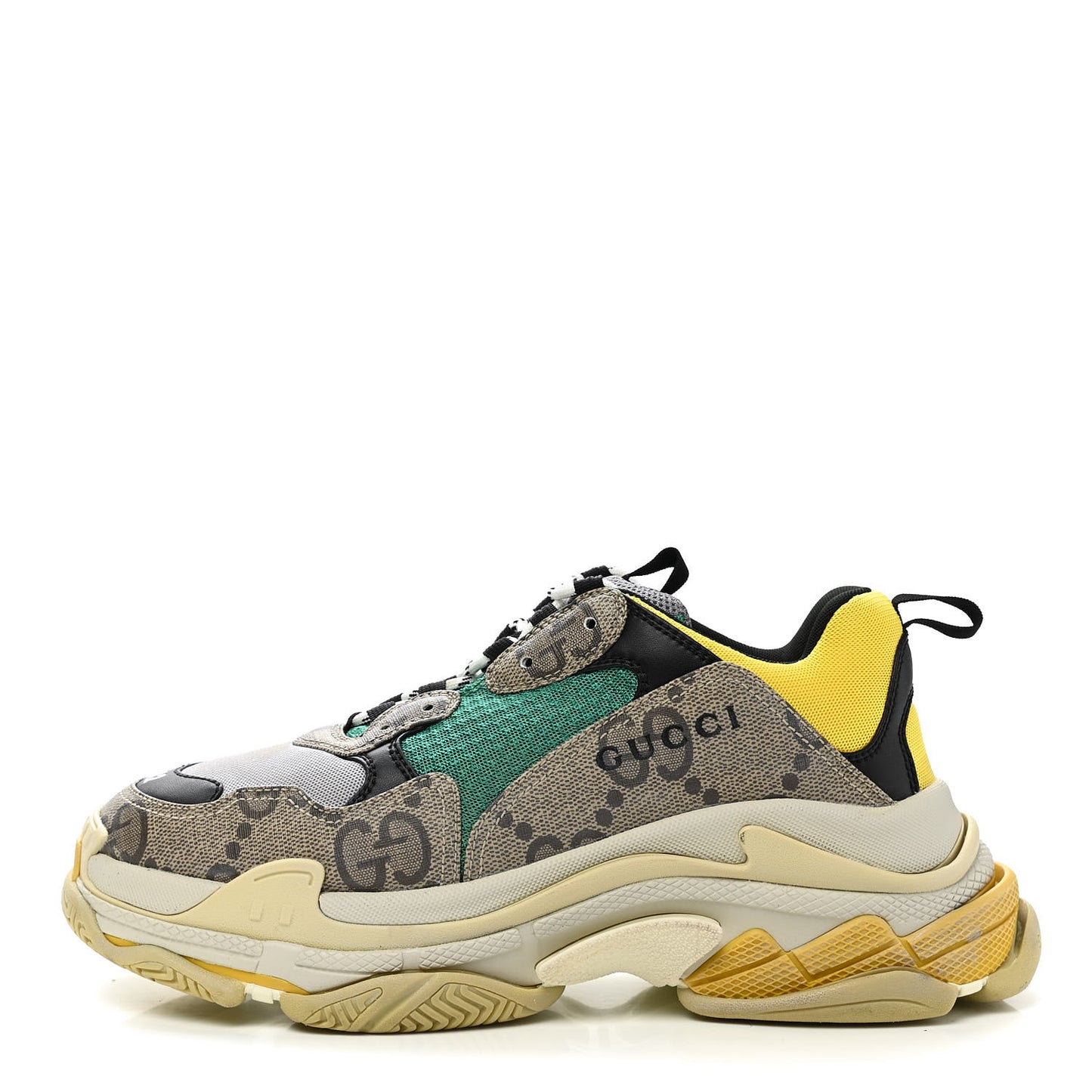 X GUCCI Maxi GG Supreme Monogram Mens Triple S Sneakers 42 Beige Ebony Black Green