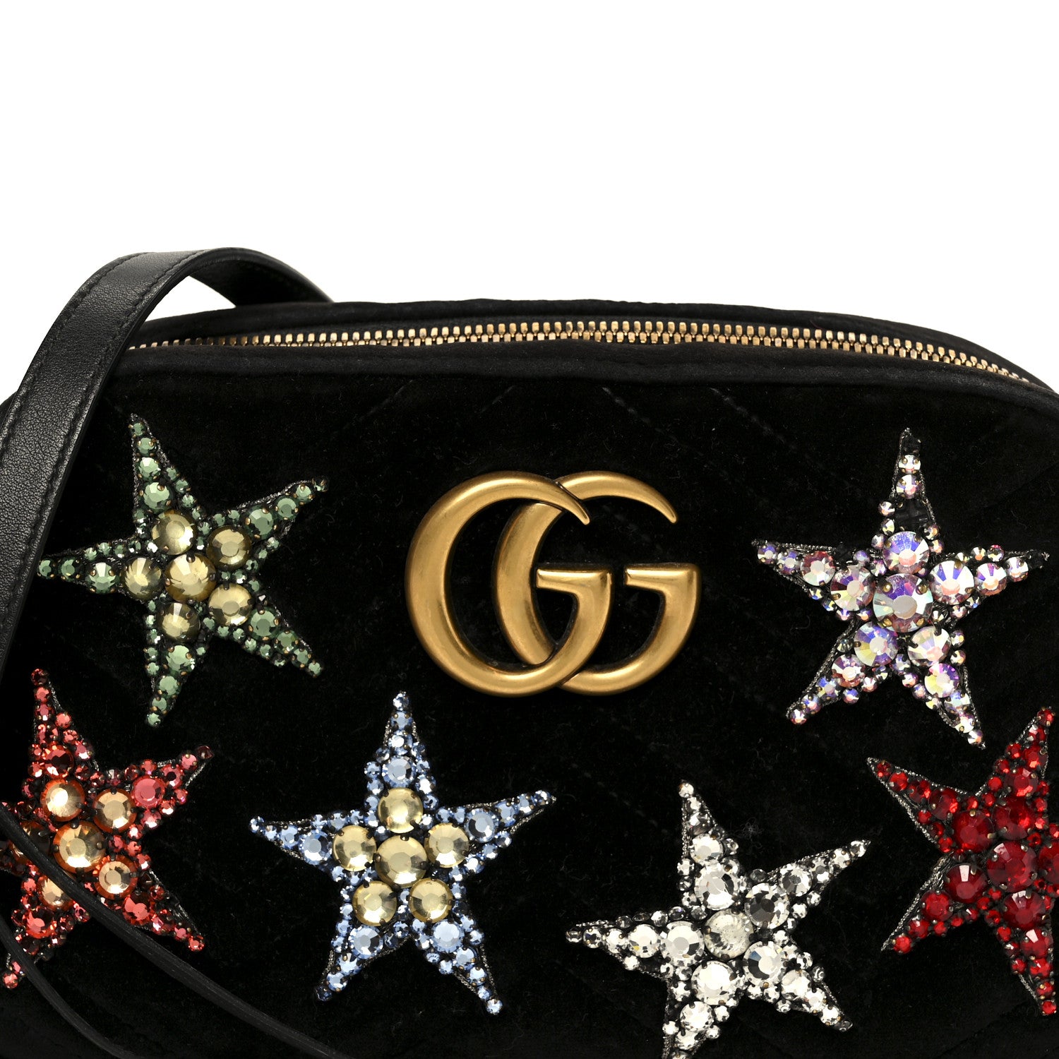 Gucci Velvet Matelasse Crystal Star Embroidered Small GG Marmont Chain Shoulder Bag Black 9 of 11