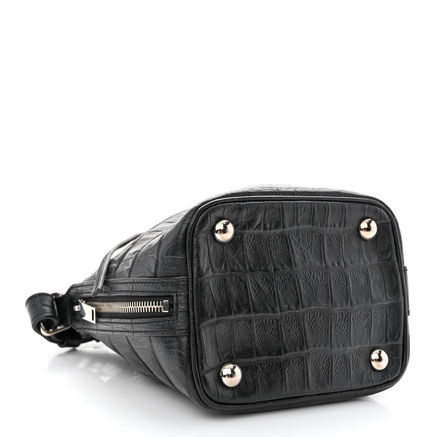 Calfskin Crocodile Embossed Small Emmanuelle Bucket Bag Black