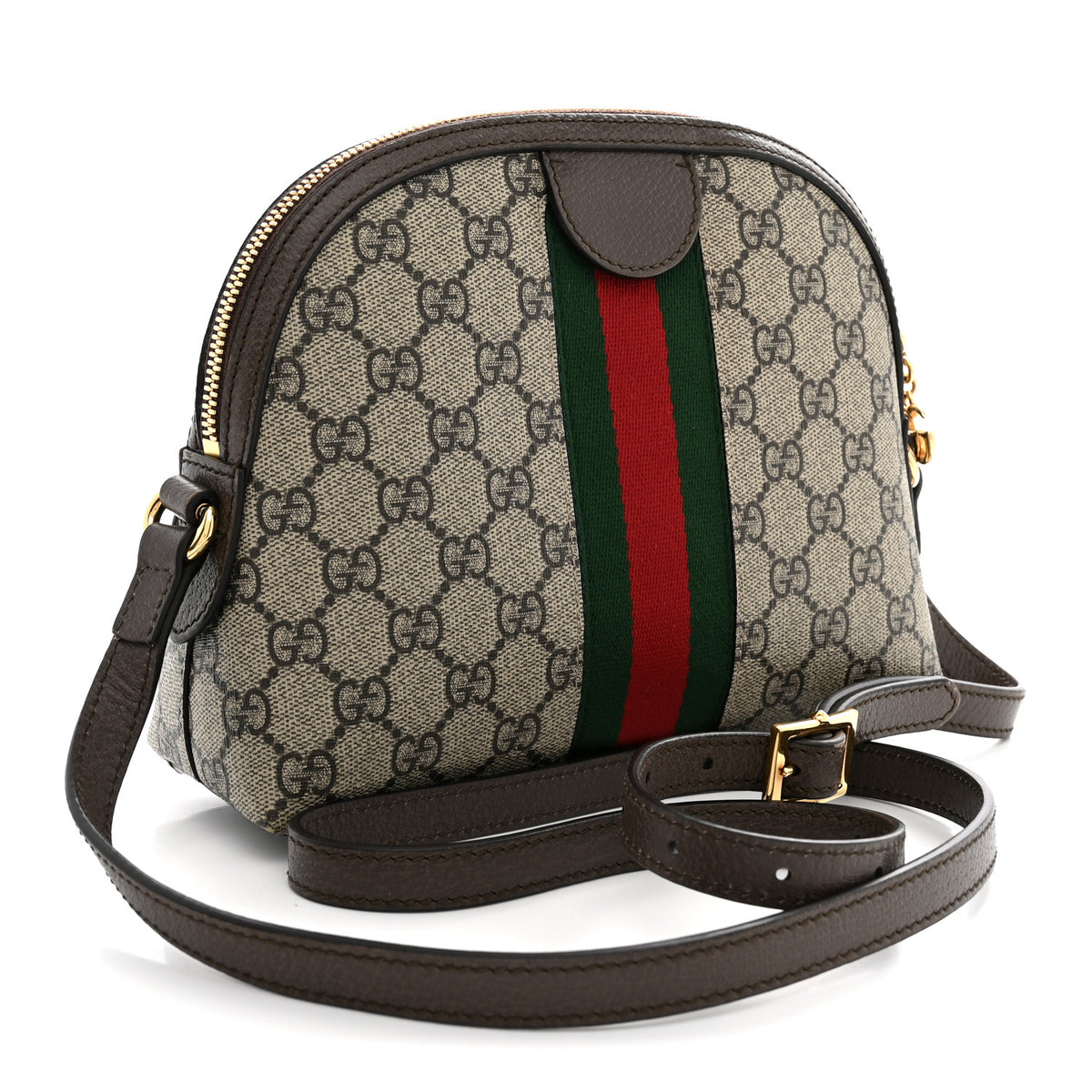 Gucci GG Supreme Monogram Textured Dollar Calfskin Web Small Ophidia Dome Shoulder Bag Beige Ebony New Acero 3 of 11