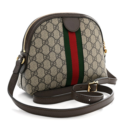 Gucci GG Supreme Monogram Textured Dollar Calfskin Web Small Ophidia Dome Shoulder Bag Beige Ebony New Acero 3 of 11