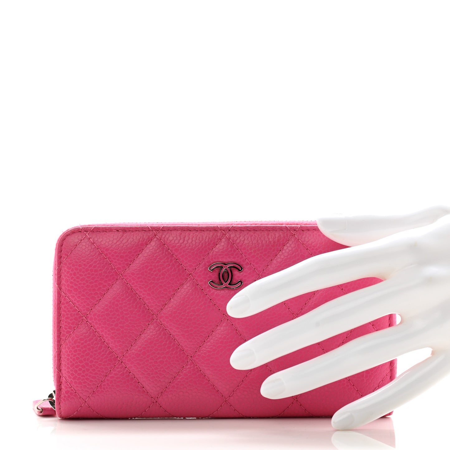 Caviar Quilted Small Zip Around Wallet Pink