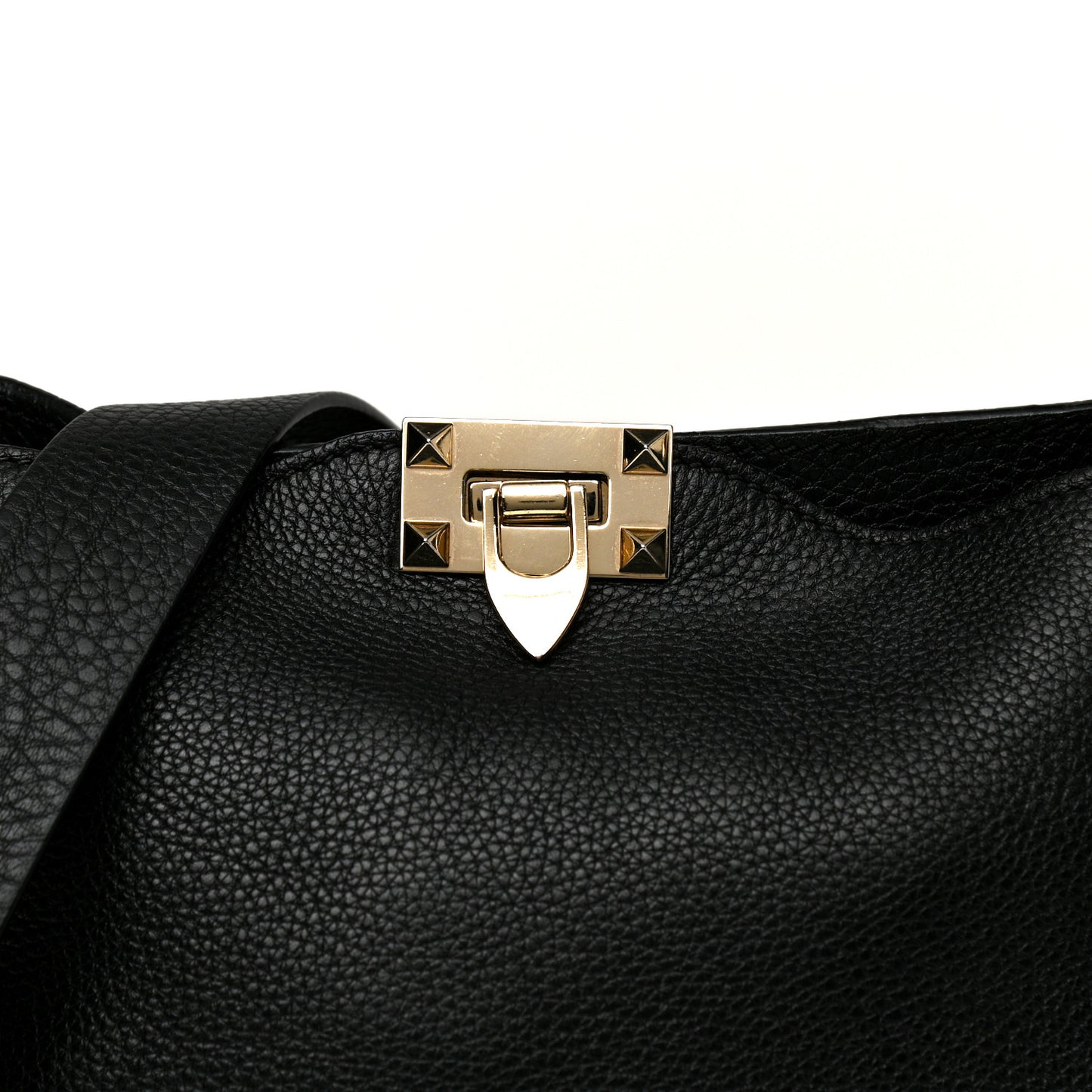Pebbled Calfskin Small Rockstud Flip-Lock Messenger Bag Black