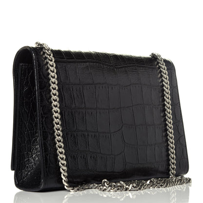 Saint Laurent Calfskin Crocodile Embossed Medium Classic Monogram Kate Tassel Satchel Black 3 of 8