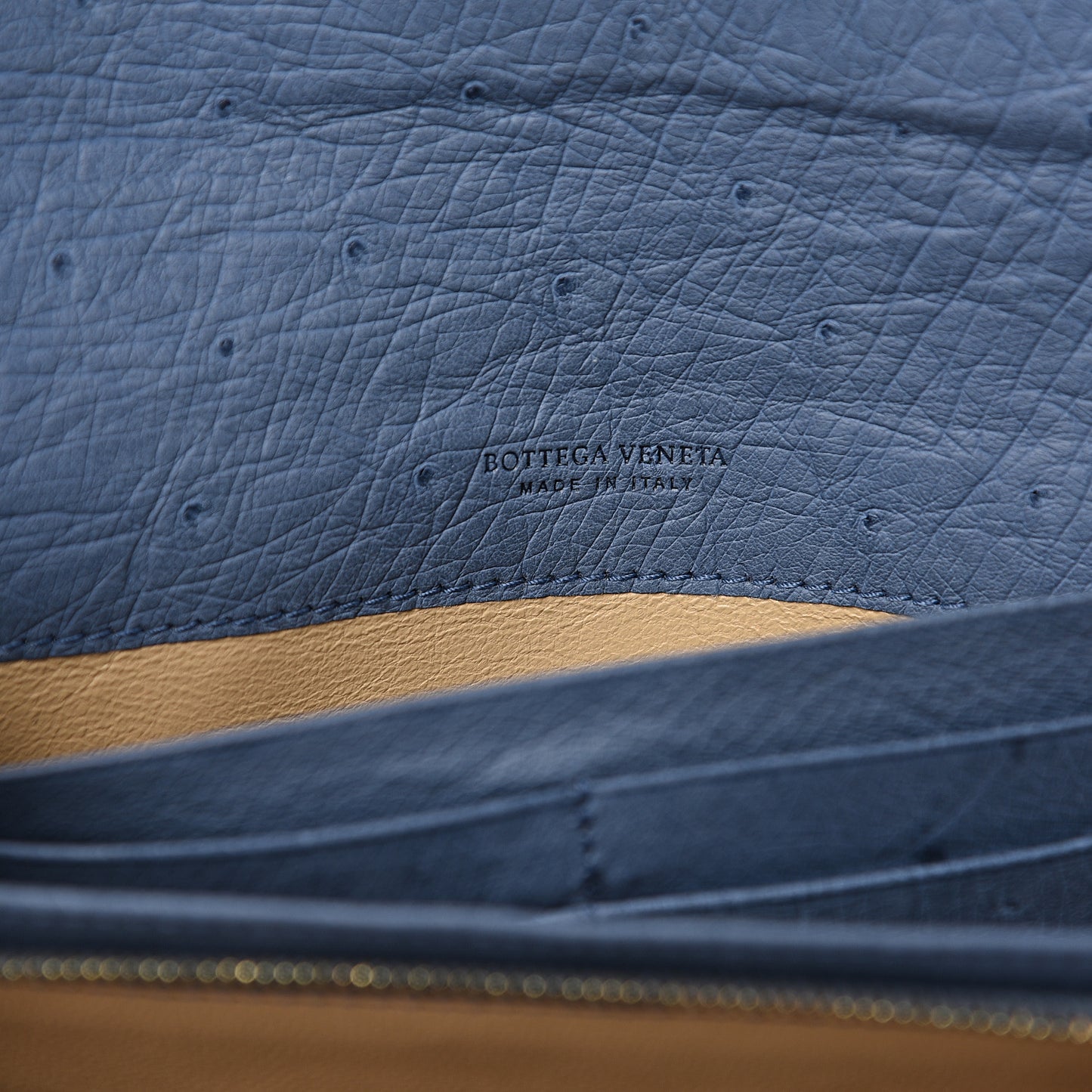 Ostrich Intrecciato Flap Wallet Profondo Blue