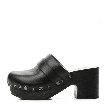 Chanel Calfskin CC Lucky Charms Studded Clogs 35 Black 1 of 8