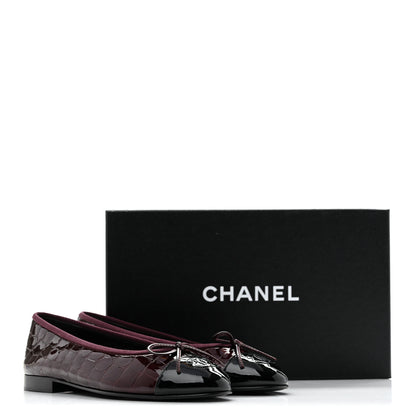 Chanel Patent Calfskin Crocodile Embossed Ballerina Flats 37 Dark Burgundy Black 10 of 10