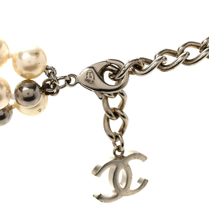 Chanel Pearl CC Multi Strand Long Necklace Silver Pearly White Grey 5 of 6