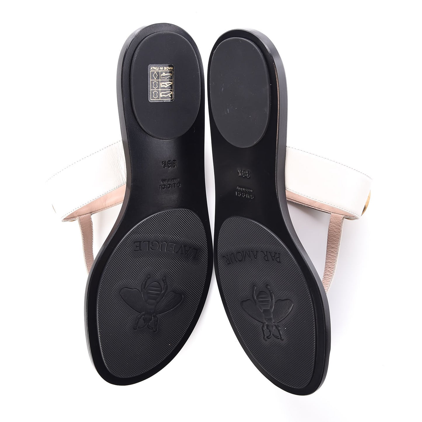 Calfskin GG Marmont Thong Sandals 38.5 Mystic White