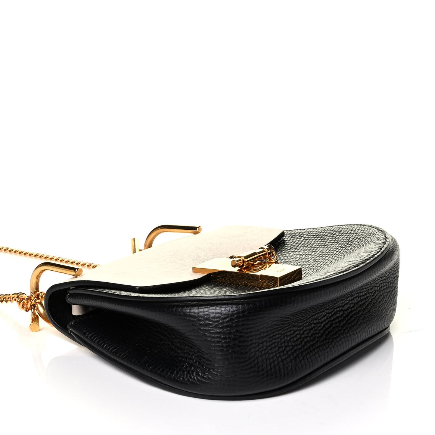 Grained Calfskin Lambskin Mini Bi-Color Drew Shoulder Bag Black Powder Beige
