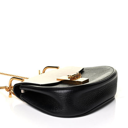 Chloe Grained Calfskin Lambskin Mini Bi-Color Drew Shoulder Bag Black Powder Beige 3 of 8