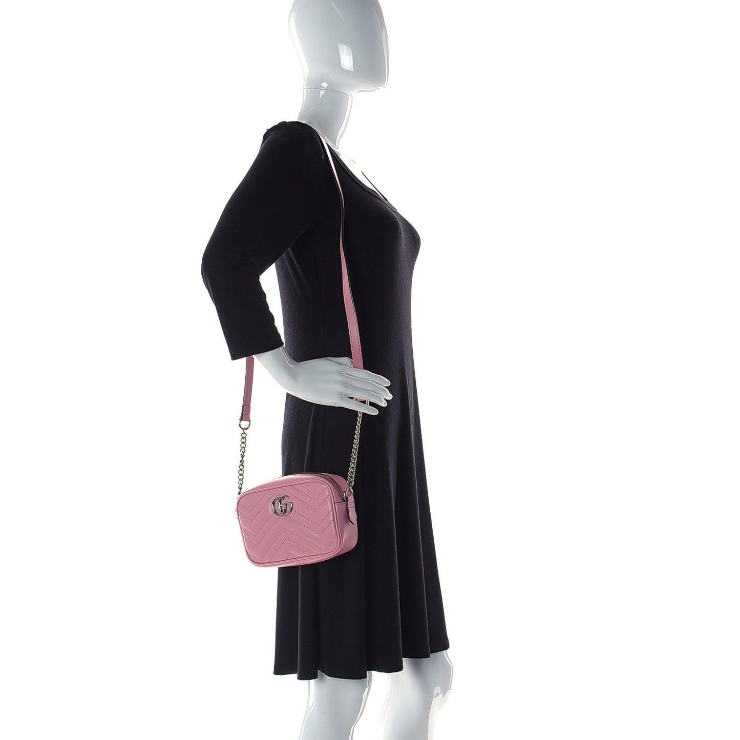 Calfskin Matelasse Mini GG Marmont Chain Shoulder Bag Wild Rose