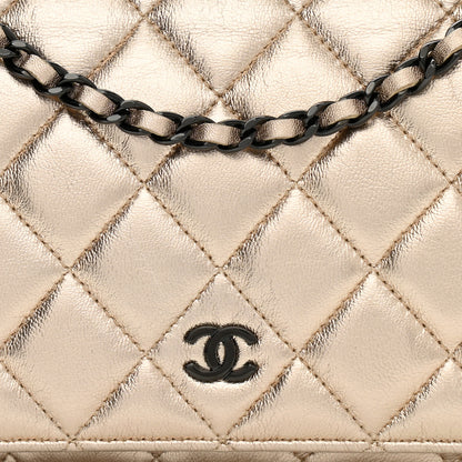 Chanel Metallic Lambskin Quilted Wallet On Chain WOC Gold Black 9 of 13