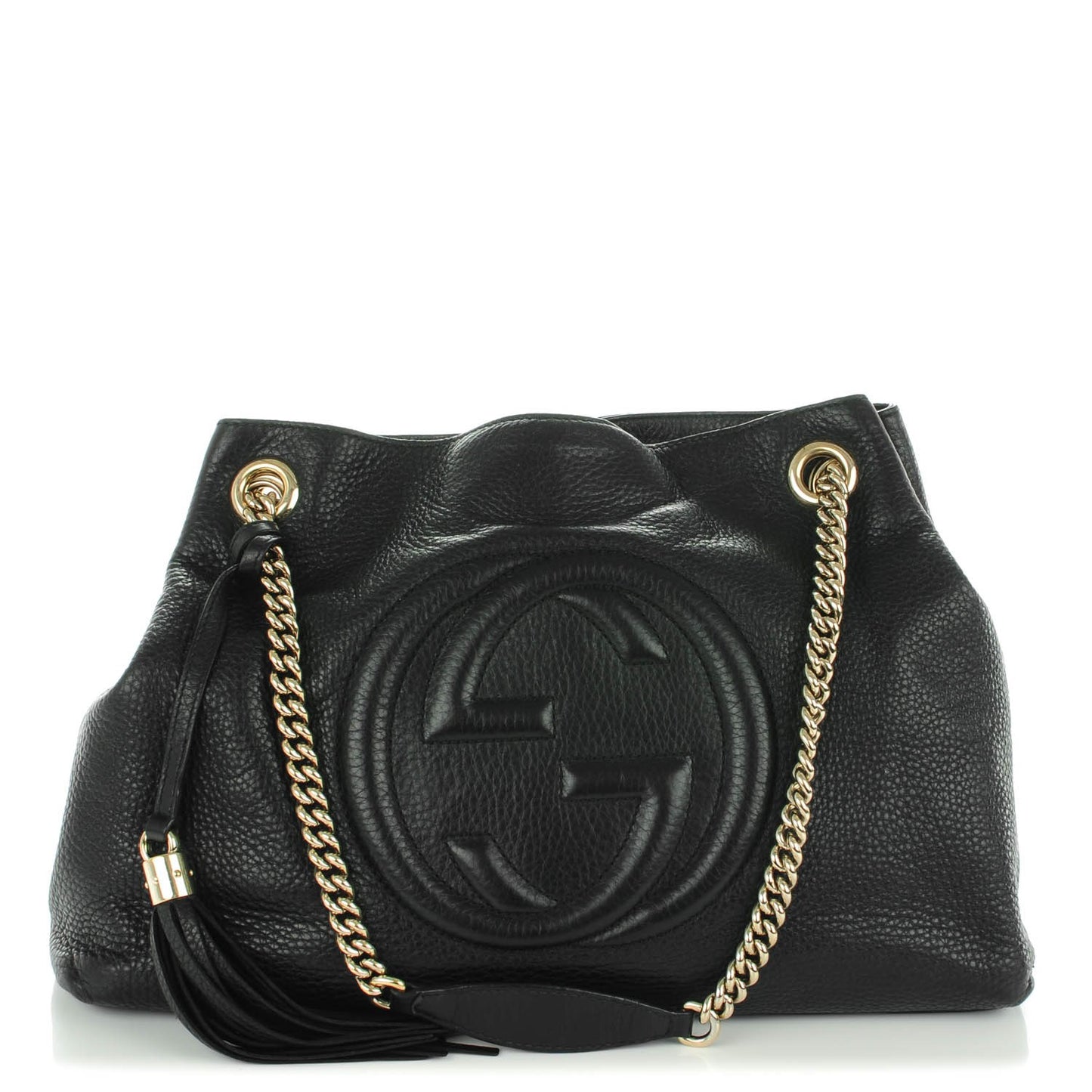 Pebbled Calfskin Medium Soho Chain Shoulder Bag Black