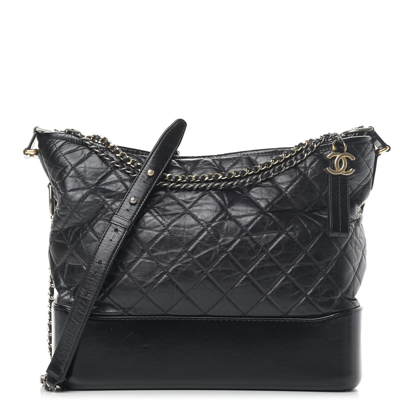 Aged Calfskin Quilted Large Gabrielle Hobo Black