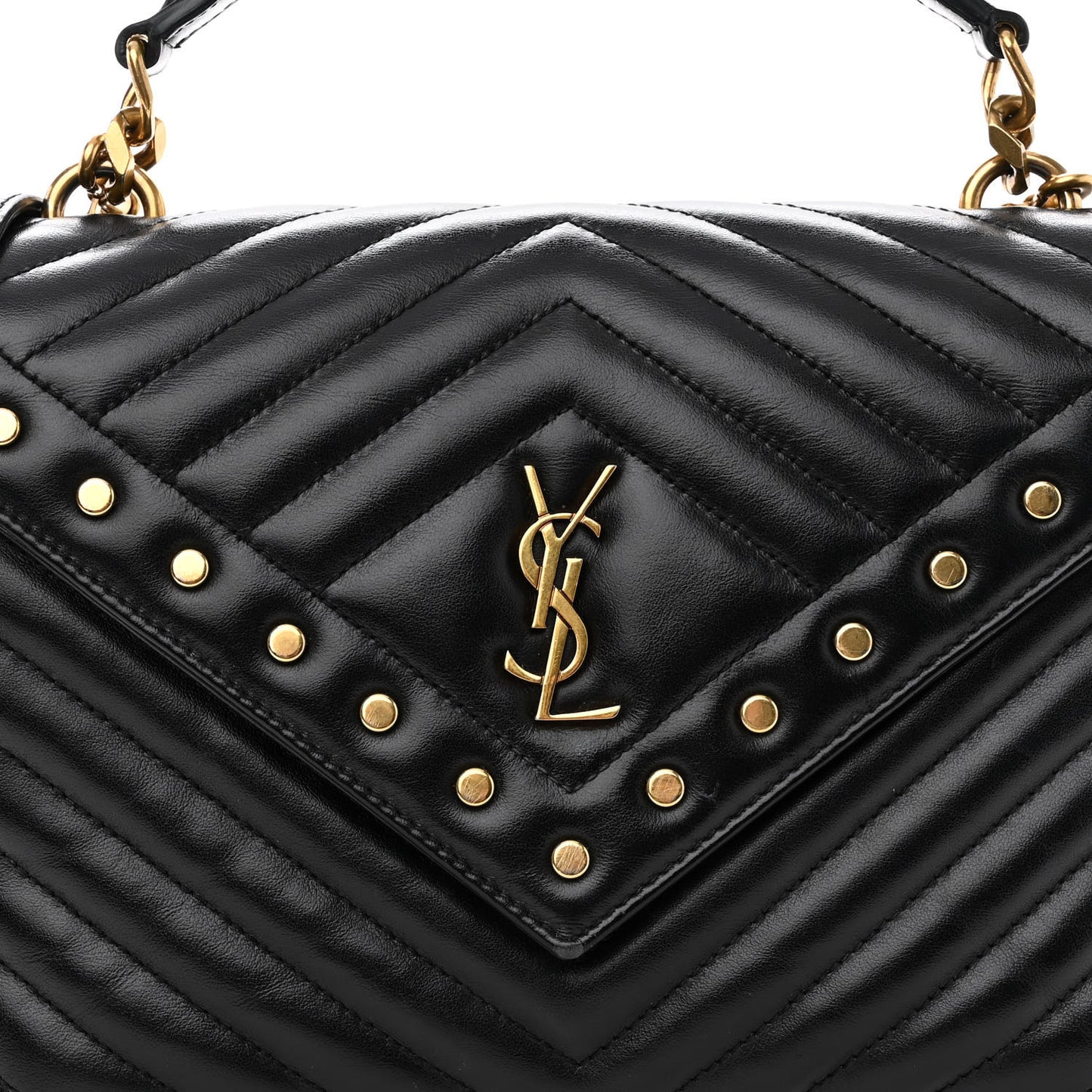 Calfskin Matelasse Chevron Studded Monogram Medium College Bag Black