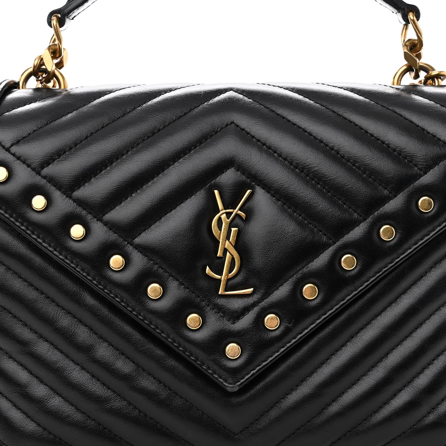 Saint Laurent Calfskin Matelasse Chevron Studded Monogram Medium College Bag Black 7 of 10