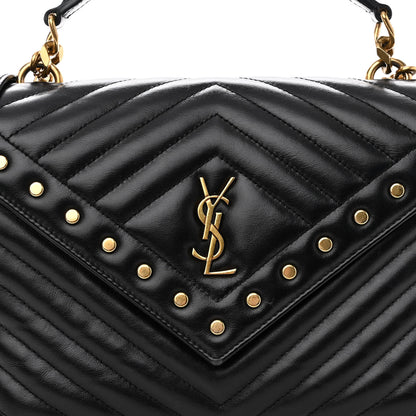 Saint Laurent Calfskin Matelasse Chevron Studded Monogram Medium College Bag Black 7 of 10