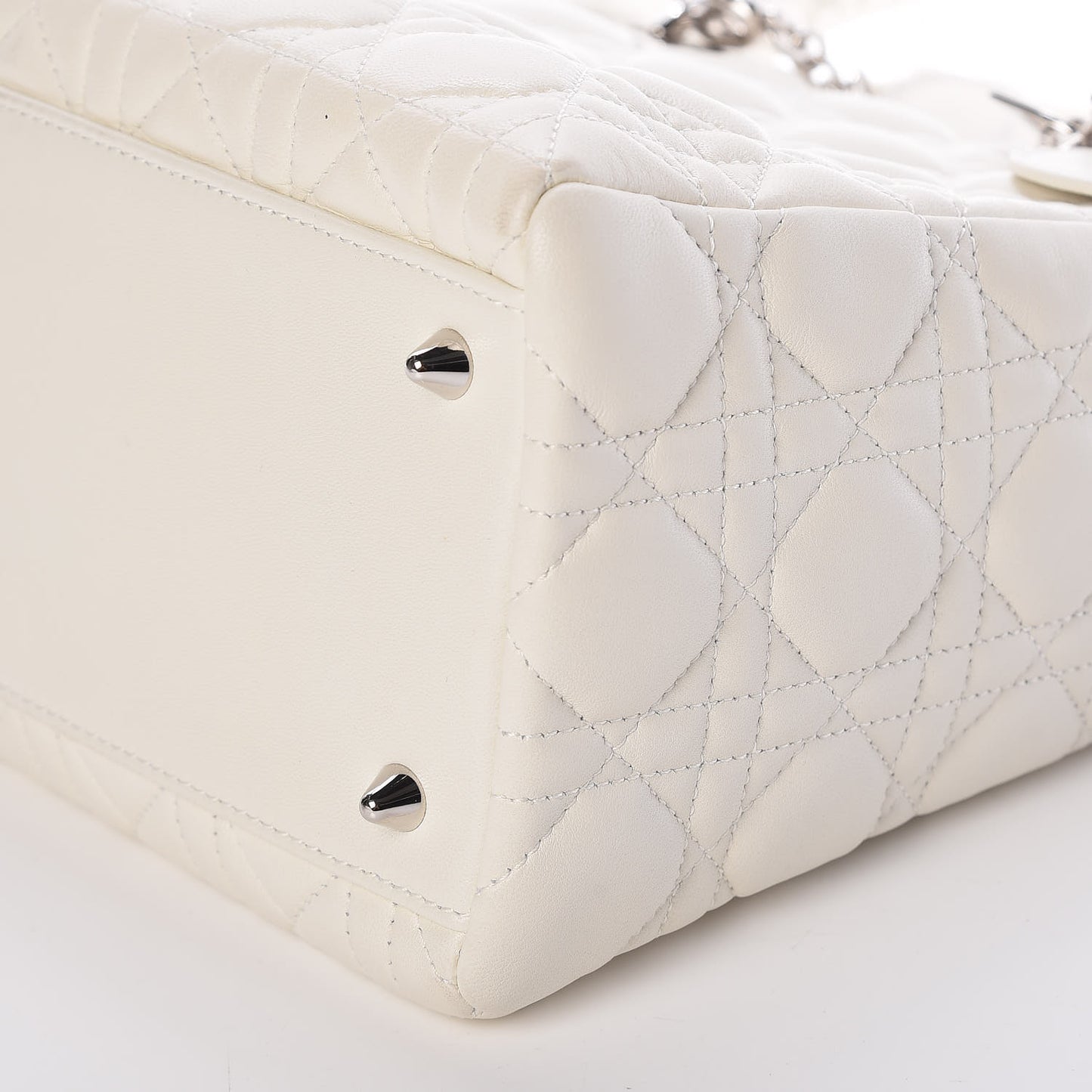 Lambskin Cannage Ruffle Trim Medium Lady Dior Off White
