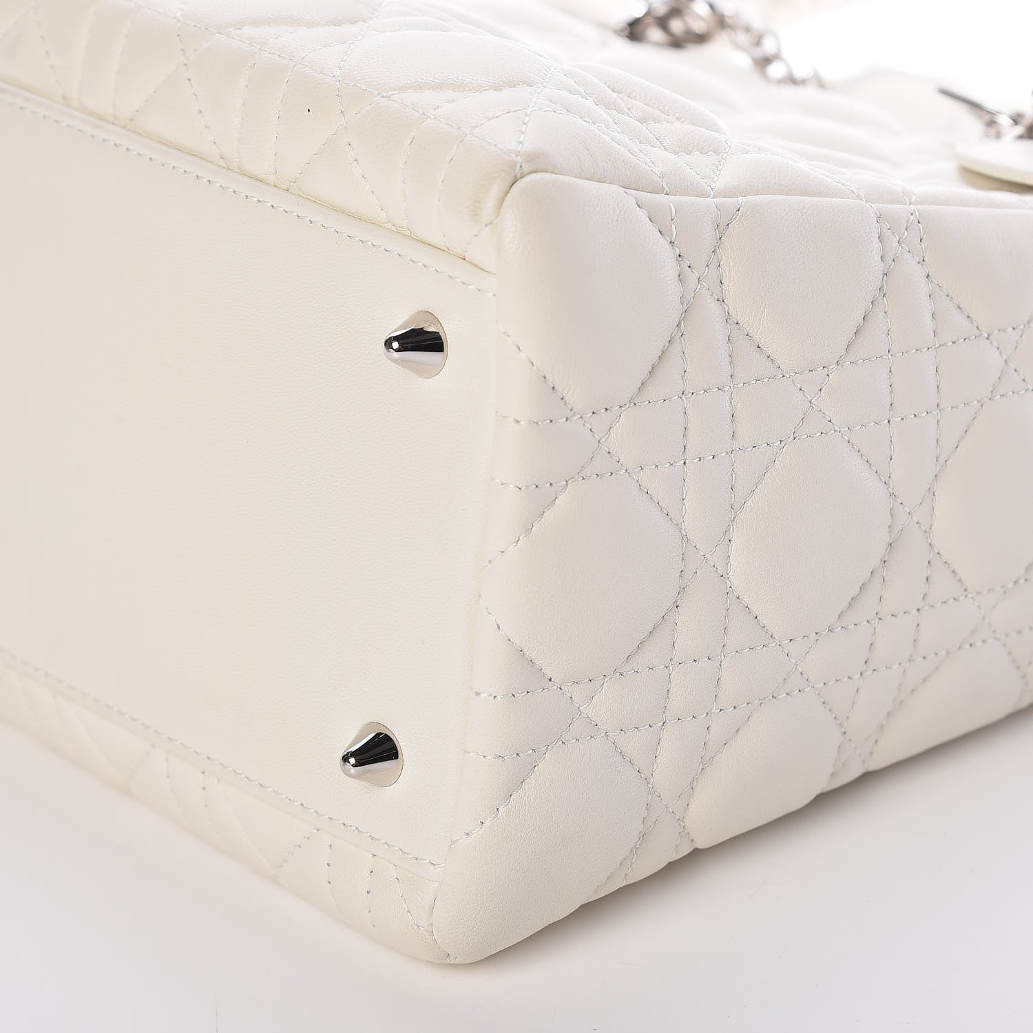 Christian Dior Lambskin Cannage Ruffle Trim Medium Lady Dior Off White 8 of 8