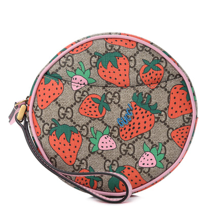 Gucci GG Supreme Monogram Strawberry Round Wrist Wallet 1 of 7