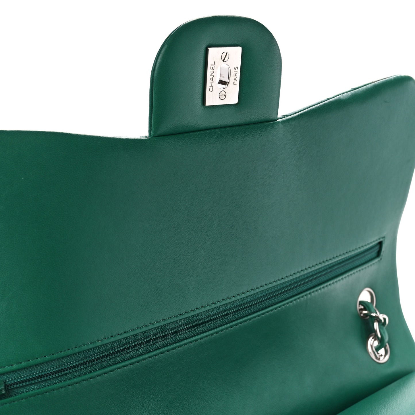 Lambskin Quilted Jumbo Double Flap Green