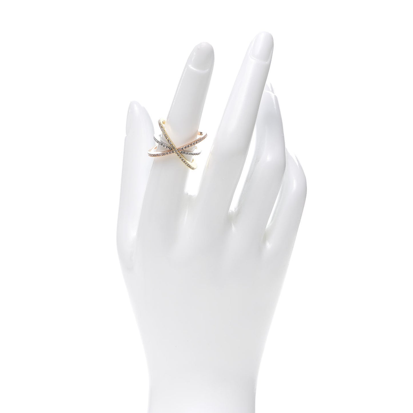 18K Rose Yellow White Gold Diamond Double Crisscross Ring 53 6.5