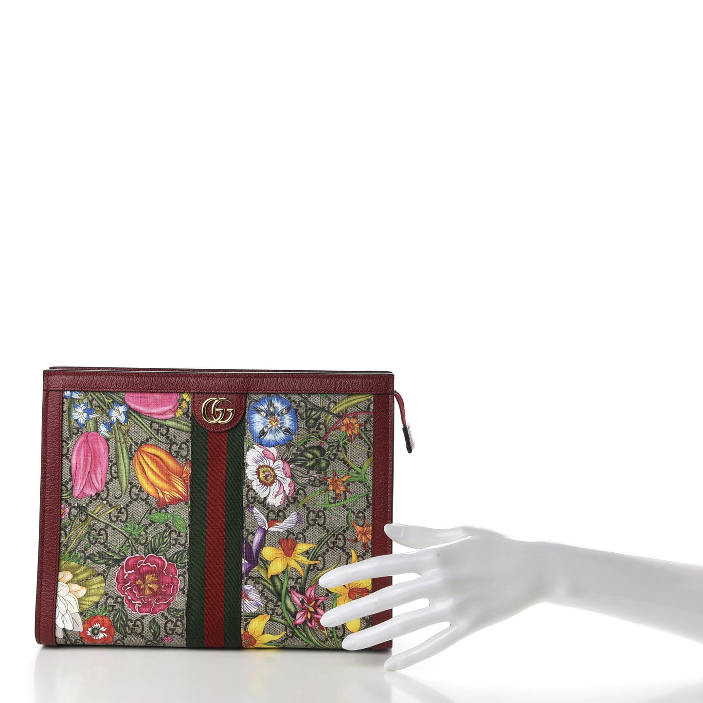 GG Supreme Monogram Flora Web Ophidia Pouch Red